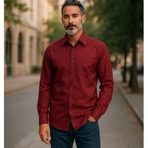 Murano Dress Shirt Mens 16.5 34 Liquid Cotton XLA Long Sleeve Button Up Burgundy